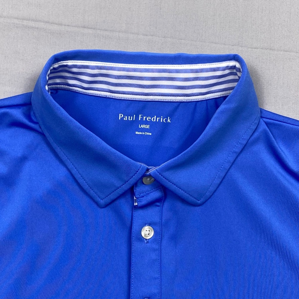 Paul Fredrick Performance Polo Shirt Mens Large Blue Stretch Golf Short Sleeve